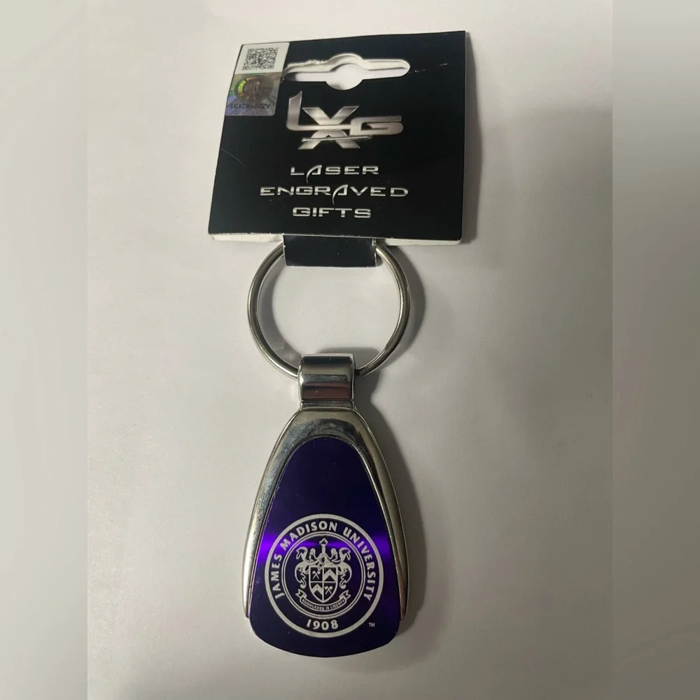 James Madison University 1908 Purple and Silver Laser Engraved Keychain